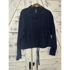 YFB Young Fabulous Broke Navy Blue Long Sleeve Button Down Tie Front Shirt